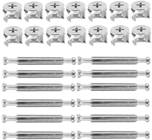 ELEOUTI Screw with Iron Material Cam Lock Furniture Fasteners Double Ended 10 Sets and Silver Finish for Reliable Adjustable Connection in Cabinet and Dresser Panel Fitting