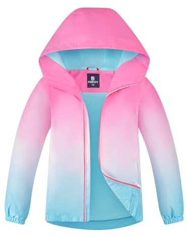 BuyiRen Girls Waterproof Jacket Rain Jackets Hooded Raincoat Lightweight Cotton Lined Rain Coats for Kids, Ombre Pink, 10-12 Years