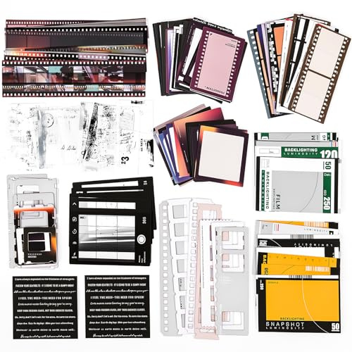 Meetory 194Pcs Scrapbook Kit - Film Theme Vintage Scrapbook Paper Aesthetic Junk Journal Supplies Scrap Book Accessories for Scrapbooking, DIY Craft, Travel Journal, Collage, Album, Planner