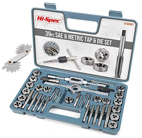 Hi-Spec 39pc Imperial SAE & Metric Tap & Die Set. Complete M3 to M12 / #4 to 1/2in tap Spanner Set. Tapping and Threading Tools with Tap Wrench & Screw Pitch Gauge Accessories