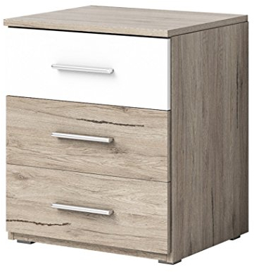 Nachttisch Nachtschrank Nachtkommode BERTA 3 Schubladen (san remo hell / weiß)