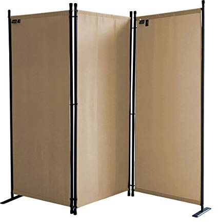 QUICK STAR Paravent 170 x 165 cm Tejido Divisor de habitación Jardín 3-Partición Pared de separación Plegable Balcón Pantalla de privacidad Beige