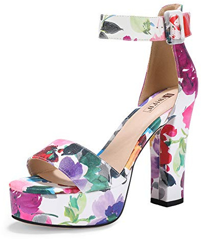 IDIFU IN5 Sabrina Platform Block Chunky High Heels Ankle Strap Heeled Sandals Sexy Wedding Party Dress Shoes for Women Open Toe Heels (Floral Purple, 7)