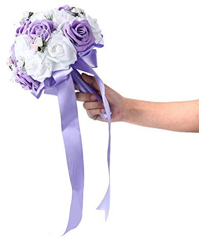 Mariage Bouquet Romantique Fleurs Artificielles Rose Bouquet Bouquet De Mariage De Mariée pour La Maison Garden Party Décoration De Mariage(Violet)