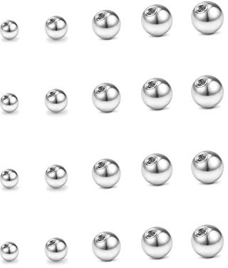 Rajnard Palla di Ricambio 16G Piercing Labbro Acciaio Inossidabile Piercing Orecchie labret Borchie Anelli al setto con Filettatura Esterna 3mm-8mm 20Pz