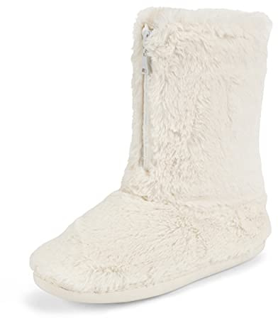 Polar Cremallera de espuma viscoelástica cubierta de piel sintética suela de goma interior exterior acogedor zapatillas de bota de lujo para mujer - Crema - 38