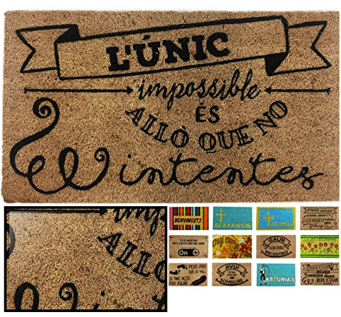 LucaHome - Felpudo Coco Antideslizante 40x70, L'unic Impossible, Tapete Interior o Exterior para Entrada de Casa