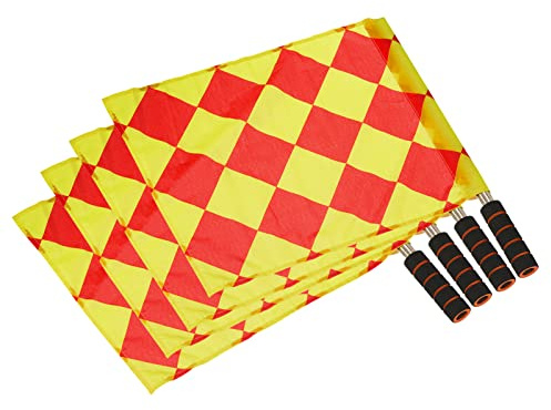 PATIKIL Referee Flag, 4 Pack Stainless Steel Pole Sponge Handle for Football Soccer Track and Field Sports Linesman Command Hand Signal, Diamond Checkered