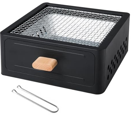 Barbecue à charbon portable, petit barbecue de table, petit barbecue pour fumoir, surfaces antiadhésives, barbecue au charbon de bois avec bac à charbon extractible pour la cuisine, la randonnée, le
