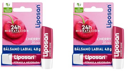 Liposan Cherry Shine (1 x 4,8 g), cacao de labios con olor a cereza, bálsamo labial con color, bálsamo hidratante para unos labios bonitos, suaves y jugosos (Paquete de 2)