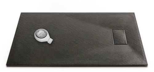 Thermopanel SMC Black Shower Trays Base Slate Stone Effect Textured Non Slip with Waste and Solid Cover - 1200 x 900mm