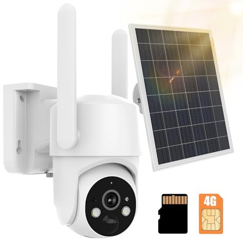 kotsren 3G/4G LTE Überwachungskamera Aussen mit SIM Karte, 2K Kabellos Solar PTZ Kamera Outdoor, Farb-Nachtsicht, 355°/100° Schwenkbar, PIR Erkennung, 2-Wege-Audio, IP66 Wasserdicht