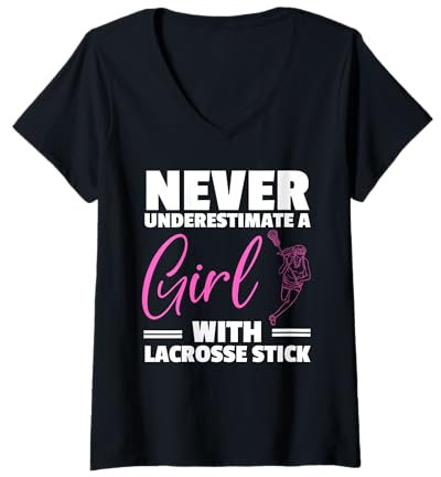 Damen Coole Lacrosse-Kunst für Ehefrau, Mädchen, Frauen, Lax-Helm, Sportliebhaber T-Shirt mit V-Ausschnitt