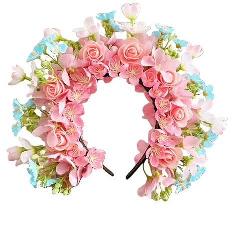 Hoshisea Fasce Corona Fiori, Fiori Corona Fascia Capelli, Copricapo per Capelli con Fiori, per Ragazza Donna Nozze Spiaggia (Rosa)
