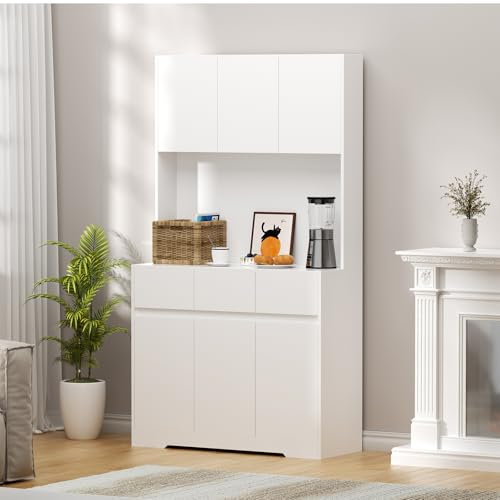EUNEWR Küchenschrank mit Arbeitsplatte, Buffetschrank mit LED-Beleuchtung und Steckdose, Buffetschrank mit Schubladen für Küche, Wohnzimmer, Esszimmer, 180 x 38,5 x 100 cm