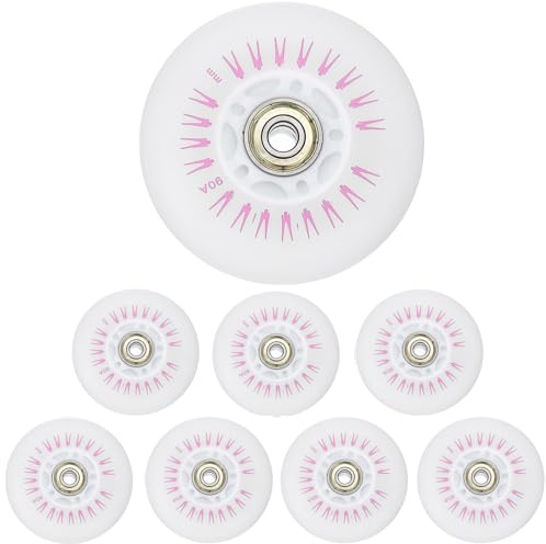 JCCHT Luminescence Roller Skate Wheels 60mm 62mm 64mm 68mm 70mm 72mm 76mm 80mm Light up Single Inline Skate Wheels with Bearings 8-Pack,Pink,72mm