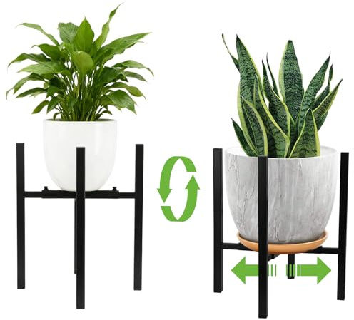 CXRYLZ-FUR Lot de 2 Support Plantes Interieur, Métal Noir Porte Plante Étagère Tabouret, Réglable de 24 à 38 cm de Diamètre, pour Plantes Pieds l'extérieur