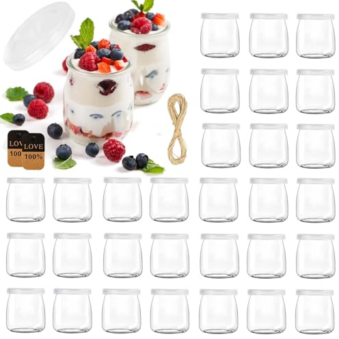 ZUSUZU 200ml Dessertgläser,Durchsichtige Joghurtgläser with Lid (30 Stück) - Joghurtgläser mit Deckel,Joghurt-Gläser, Weckgläser Glas Einweckgläser Tulpenglas für Marmeladen, Gelees, Honig, Desserts
