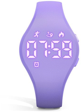 Focwony Kids Digital Fitness Tracker Watch with LED Display, 5-15 Years Waterproof Wrist Watch without App with Pedometer Alarm Clock for Kids Boys Girls Teens (Purple)