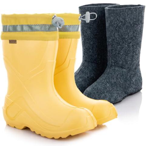 3Kamido GoCamp Stivali di gomma per bambini - leggeri realizzati in materiale EVA, con fodera in feltro calda e rimovibile, con colletto con coulisse, con nastro riflettente 3M, per bambini e bambine