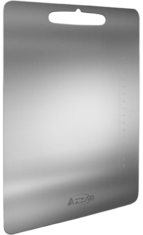 AZZAR - Tagliere In Acciaio Inox Alimentare, Tagliere da Cucina Inossidabile con righello stampato fino a 15 cm, Resistente ed Igienico, Acciaio Inox 304 (34cmx23cm)