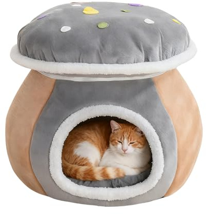 Caverne pour Chat - Niche pour Chien en Forme de Champignon Partiellement Fermée - Lit et Niche pour Chat,pour La Chambre, Le Balcon, L'Appartement, La Maison, Le Chiot Et L'Animal