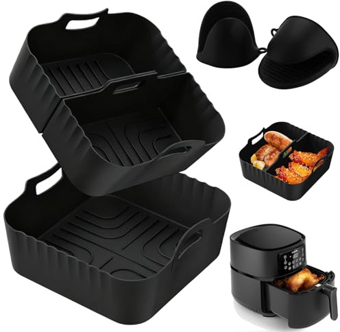 Airfryer Lot de 3 moules en silicone pour friteuse à air chaud 6,2 l avec gants de four réutilisables, accessoires pour friteuse à air chaud, micro-ondes, four