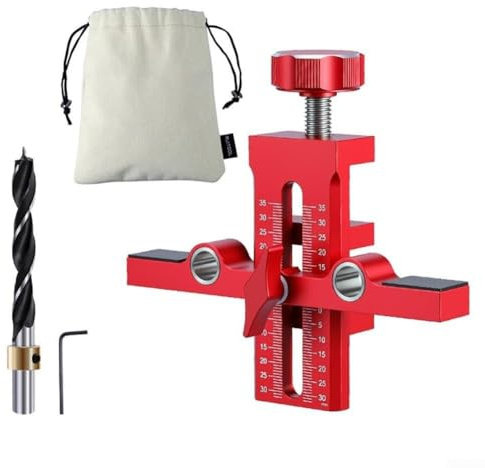 Gabarit de montage de porte d'armoire à double trou, pince réglable pour panneaux de 8 à 40 mm, construction en alliage d'aluminium avec échelle de mesure optique, comprend un ensemble de forets de 10