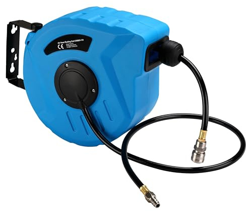 A.M.C. Avvolgitubo Aria Compressa con Tubo Professionale Attacco 1/4 Fissaggio a Parete Sistema Blocco Automatico Riavvolgitore Auto Stop Accessorio Compressore Salvaspazio Pressione 24 Bar 10