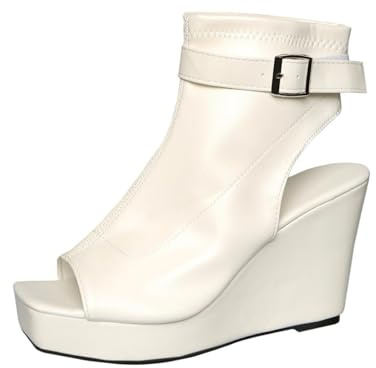 Donna Peep Toe Sandali con Tacchi Cuneo Estate Piattaforma Pie Quadrato Tacchi Alti Party Dress Casual Pompe Scarpe 10cm(White,37 EU)
