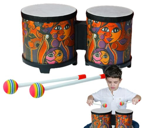 Bongotrummor för barn,Bongos för barn | Barntrummor Slagverksinstrument | Musikleksak | Trumset , handgjorda trämusikinstrument med 2 färgglada trumpinnar, julfödelsedagspresent