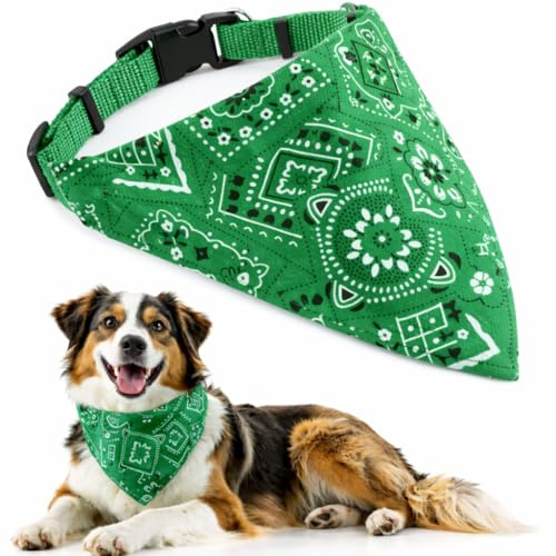 AKORD Adjustable Dog Bandana Collar – Medium Size 44cm – Green Pet Scarf Collar for Dogs – Fashionable Bandana for Everyday Wear & Special Occasions