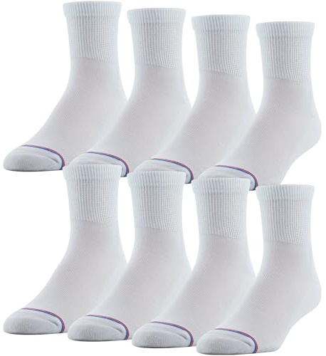 MediPEDS Quarter Socks with Non-Binding Top and Cushion, Multipairs, White (8-Pairs), Shoe Size: Men's 7-12 Women's 10-13