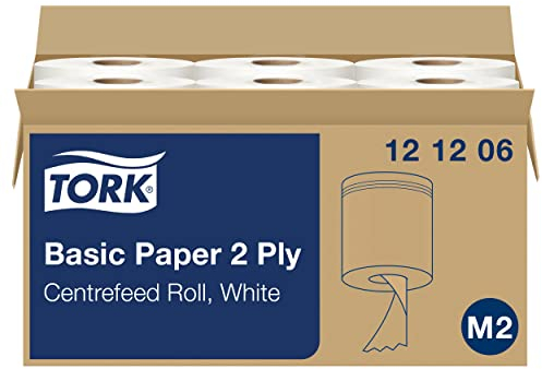 Tork 121206 Standard Papierwischtücher weiß für M2 Wischtuch Spender mit Innenabrollung – Wischtücher aus Papier 2-lagig & geprägt - 6 Rollen x 160 m, perforiert - 457 Tücher (20 x 35 cm) pro Rolle