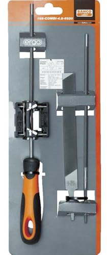 Bahco 168-COMBI-4.0-6922 Ergo Chain Saw Files Set with Filing Guide, Multi-Colour, 200/4.0 mm, Set of 3 Piece
