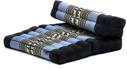 Leewadee faltbarer Meditationssitz Yoga Sitzkissen platzsparendes universelles Meditationsset ökologisches Naturprodukt, Kapok, 50 x 70 cm, Blau