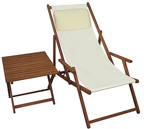 Liegestuhl weiß Gartenliege Kissen Tisch Sonnenliege Holz Gartenstuhl Massivholzmöbel 10-303TKH