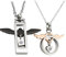 Hanessa Schmuck für Herren und Damen silberne Partner-ketten mit Flügel Herz Anhänger Edelstahl in Gold/Schwarz Strass-Steine Geschenk zu Weihnachten für Ehe-Mann/Ehe-Frau/Freund/Freundin