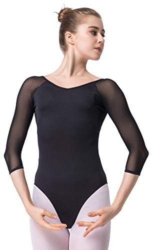Bezioner Ballettanzug Mädchen 3/4 Arm Gymnastikanzug Damen Trikot Turnanzug Schwarz XXL