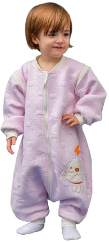 MIKAFEN Saco Dormir Bebe Invierno 2.0tog. con Mangas extraíbles,100% algodón otoño e Invierno.1 a 3 años - Rosa