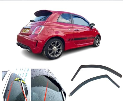 2X Deflectores de Aire Compatible con Abarth Oder FI AT 500 Coupe 500C Cabrio Derivabrisas protección Sol Lluvia Nieve Viento Vidrio acrílico PMMA de Primera Calidad