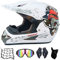 Motocross Helm Herren Weißer Schädel, Motorrad Crosshelm mit Visier Brille Handschuhe Maske Motorrad Netz, Fullface MTB Helm Motorradhelm Mopedhelm für ATV Downhill Sicherheit Schutz,M