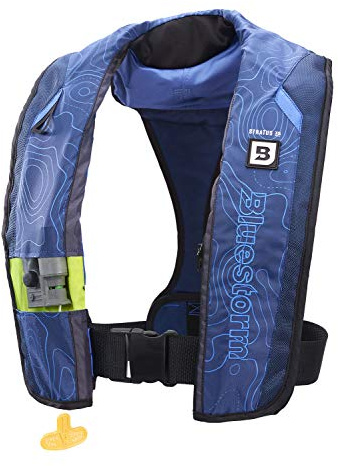 BLUESTORM Stratus 35 Inflatable Life Jacket PFD for Adults (Deep Blue) | US Coast Guard (USCG) Approved Automatic Self Inflating Life Vest Preserver with Manual Ripcord