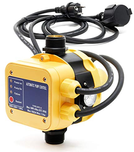 Wiltec Druckschalter mit Kabel EPC-5 230V 1-phasig bis 10 bar, Druckwächter mit Trockenlaufschutz für Hauswasserwerke und Pumpen, zuverlässige Pumpensteuerung