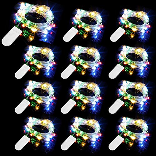 TIYUPA 12 Pezzi Luci Stringa Filo Di Rame Lucine Decorative a Batteria, 2m 20LEDs Micro Catena Di Lampada d'Atmosfera, Impermeabile Ip65 Luci Della Bottiglia Per Diyfeste Giardino Natale, Multicolore