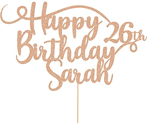 Personalised Happy Birthday Glitter Cake Topper - Rose Gold Any Name & Any Age Glitter Cake Decoration and Sprinkles - Happy Birthday Decorations - Personalised Toppers for Cakes by Cakeshop