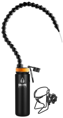 Giraffe Bottle Hands Free Drinking System, Stainless Steel Bottle, with Round Tube Mounted Bottle Holder (63 cm / 25 inch)