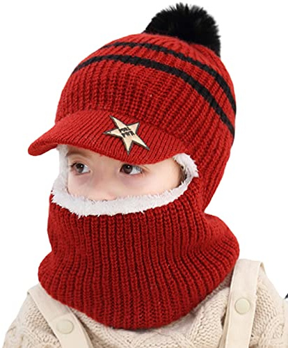 JFAN Beanie Beanie Mössa Vinter Stickad Mössa Barn med Visir Pojke Och Flicka Virka Sjal Söt Varm Ullmössa Flerfärgad Sjal