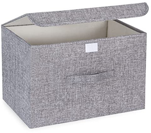 Fabric Storage Boxes With Lids For Wardrobe Clothes Toy Foldable Linen 37 * 24 * 25cm (Grey)
