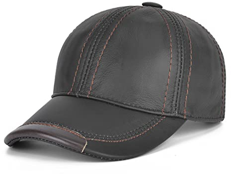 Gudessly Adjustable Men's Genuine Cowhide Leather Baseball Cap for Fall Winter Outdoor Sports Hat A-Black